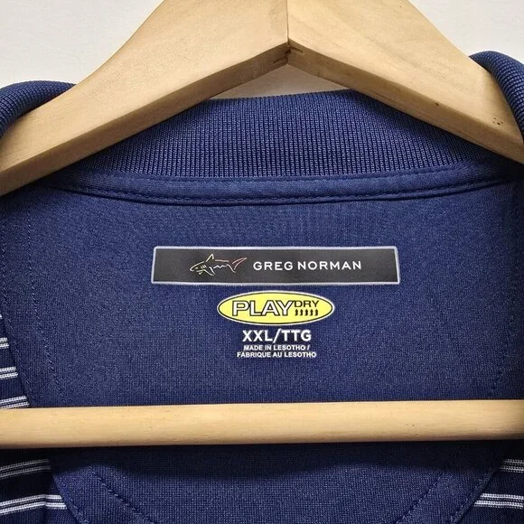 Greg Norman Play Dry Golf Polo Shirt Size XXL Performance Striped Navy White EUC - Picture 3 of 7